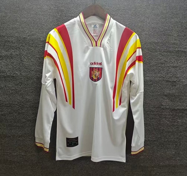 AAA Quality Spain 1996 Away White Long Soccer Jersey